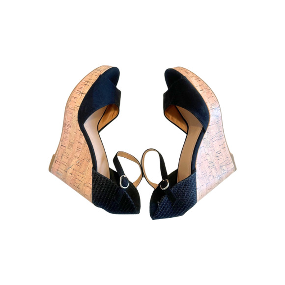 H&M Sandals Wedge Platform Heeled Ankle Strap Cork Fabric Black Women's Size 8 - Picture 5 of 8